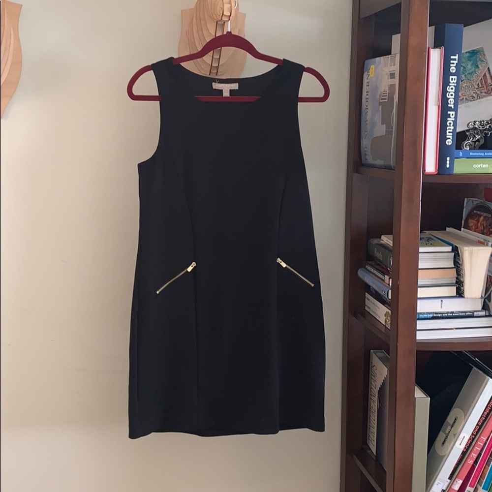 Banana Republic  S Black Poplin Shift w/ gold zips